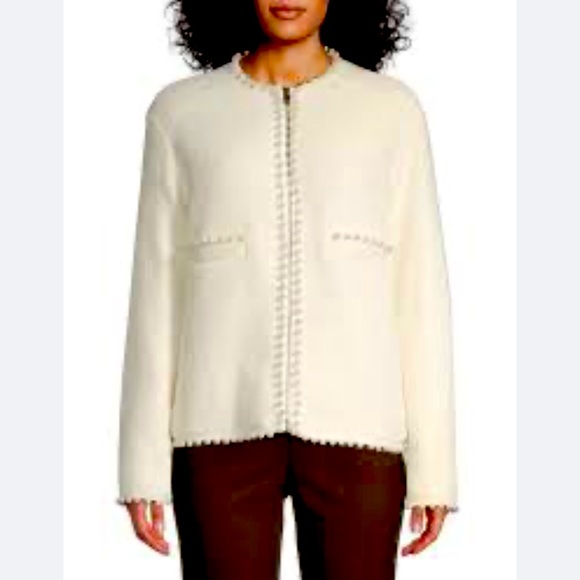 Nygard Collection Sparkling Embellished Full Zip Boiled Wool Cream Cardigan L - Picture 5 of 11